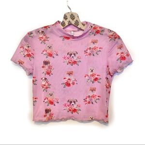 PUPPY & FLOWERS Mesh Crop Top